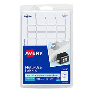 Avery Removable Labels, 5418, Rectangle, 1/2" x 3/4", White, Pack Of 1,008
