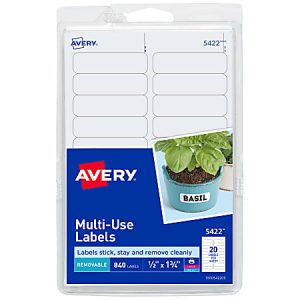 Avery Removable Labels, 5422, Rectangle, 1/2" x 1-3/4", White, Pack Of 840 Labels