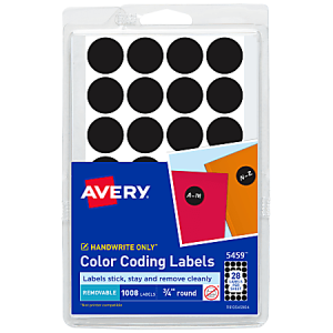 Avery Color-Coding Removable Labels, 5459, Round, 3/4 Inch Diameter, Black, Pack Of 1,008 Non-Printable Dot Stickers