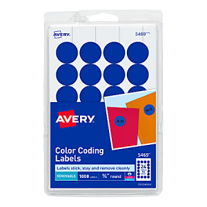 Avery Removable Color-Coding Labels, 5469, Round, 3/4" Diameter, Dark Blue, Pack Of 1,008