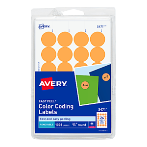 Avery Removable Round Color-Coding Labels, 5471, 3/4" Diameter, Orange Neon, Pack Of 1,008