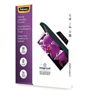 Fellowes ImageLast Thermal Laminating Pouches, UV Protection, 9" x 11 1/2", 3 Mil, Glossy, Pack Of 50