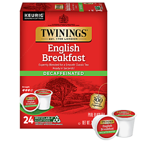 Twinings of London English Breakfast Tea Single-Serve K-CupPods, Decaffeinated, 0.11 Oz, Box Of 24