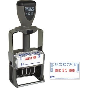 Xstamper Heavy-duty RECEIVED Self-Ink Dater - Message/Date Stamp - "RECEIVED" - Red, Blue - Metal, Plastic Metal - 1 Each