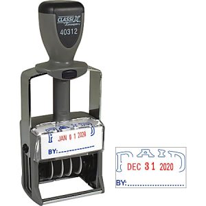 Xstamper Heavy-duty PAID Self-Inking Dater - Message/Date Stamp - "PAID" - Blue, Red - Metal, Plastic Metal - 1 Each