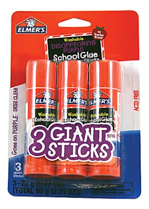 Elmer's Washable Disappearing Purple School Glue Sticks, 0.77 Oz, Pack Of 3 Sticks