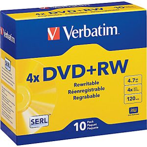 Verbatim QZ2776 DVD+RW Disc Spindle, Silver, Pack Of 10