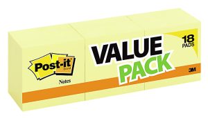 Post-it® Notes, 3 in x 3 in, 18 Pads, 100 Sheets/Pad, Clean Removal, Canary Yellow