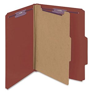 Smead Classification Folders, Pressboard With SafeSHIELD Fasteners, 1 Divider, 2" Expansion, Letter Size, 100% Recycled, Red, Box Of 10