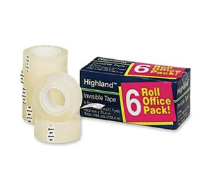 Highland 3/4"W Matte-finish Invisible Tape - 27.78 yd Length x 0.75" Width - 1" Core - For Mending, Holding, Splicing - 6 / Pack - Matte - Clear