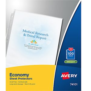 Avery Economy Weight Sheet Protectors, 8 1/2" x 11", Top Loading, Semi-Clear, Pack Of 100