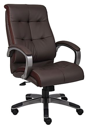 Boss Office Products Double-Plus Ergonomic LeatherPlus® Bonded Leather High-Back Chair, Brown/Pewter