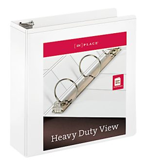[IN]PLACE Heavy-Duty Nonstick View 3-Ring Binder, 3" Round Rings, White