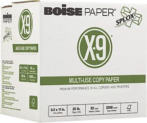 Boise X-9 SPLOX Reamless Multi-Use Printer And Copier Paper, Letter Size (8 1/2" x 11"), 2500 Sheets Total, 92 (U.S.) Brightness, 20 Lb, White, Case Of 2500 Sheets