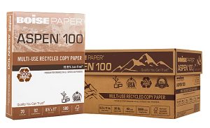 Boise® ASPEN® 100 Multi-Use Printer & Copier Paper, Letter Size (8 1/2" x 11"), 5000 Total Sheets, 92 (U.S.) Brightness, 20 Lb, 100% Recycled, FSC® Certified, White, 500 Sheets Per Ream, Case Of 10 Reams