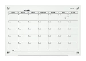 Quartet Infinity Unframed Magnetic Glass Calendar Whiteboard, 18" x 24", White