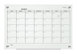 Quartet Infinity Glass Magnetic Unframed Monthly Calendar Whiteboard, 24" x 36", White