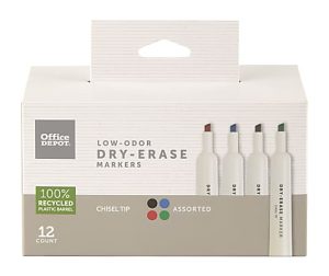 Office Depot Brand Low-Odor Dry-Erase Markers, Chisel Point, Assorted, Pack Of 12