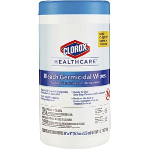 Clorox Healthcare Germicidal Wipes With Bleach, Unscented, 6" x 5", Pack Of 150 Wipes