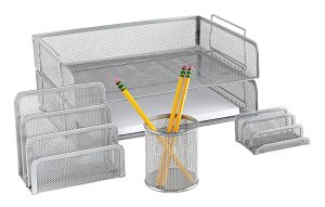 Brenton Studio Silver Mesh Desk Accessory Set
