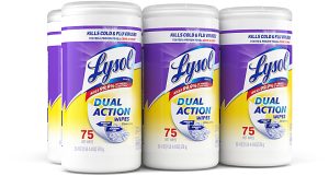 Lysol Dual Action Wipes - For Multipurpose - Citrus Scent - 7" Length x 7.25" Width - 75 / Canister - 6 / Carton - Pre-moistened, Anti-bacterial - White/Purple
