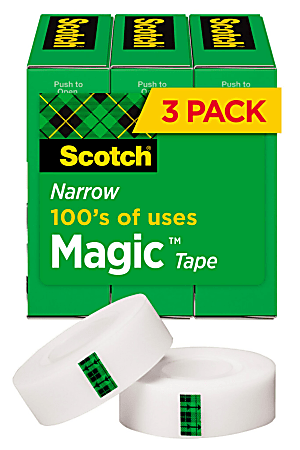 Scotch Magic Invisible Tape, 1/2" x 1296", Clear, Pack of 3 rolls