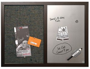 MasterVision Magnetic Dry-Erase Whiteboard/Fabric Bulletin Combination Cubicle Board, 18 x 24, Wood Frame With Black Finish