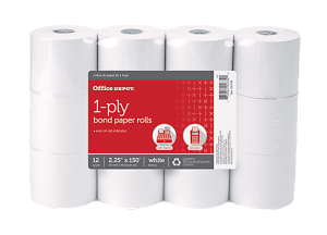 Office Depot® Brand 1-Ply Bond Paper Roll, 2-1/4" x 150®, White, Pack of 12