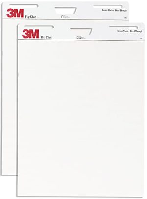 3M® Bleed-Resistant Flip Charts, 25" x 30", White, 40 Sheets Per Pad, Pack Of 2 Pads