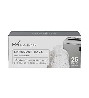 Highmark® Large Shredder Bags, 15 Gallon, Clear, Box Of 25 Bags