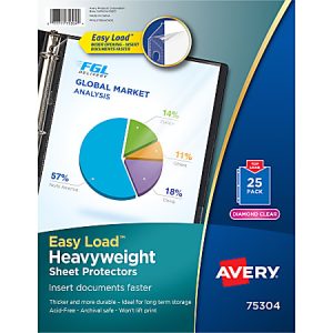 Avery® Heavyweight Easy Load® Sheet Protectors, 8-1/2" x 11", Diamond Clear, 25 Document Protectors