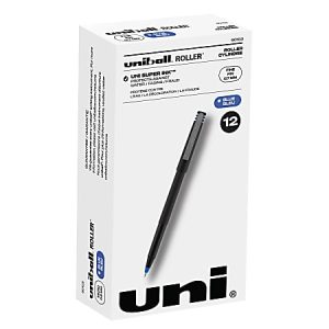 uni-ball® Rollerball® Pens, Fine Point, 0.7 mm, 80% Recycled, Black Barrel, Blue Ink, Pack Of 12 Pens