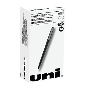 uni-ball® Rollerball® Pens, Fine Point, 0.7 mm, 80% Recycled, Black Barrel, Black Ink, Pack Of 12 Pens
