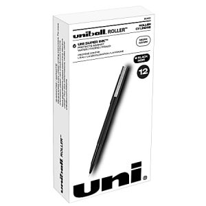 uni-ball® Rollerball® Pens, Micro Point, 0.5 mm, 80% Recycled, Black Barrel, Black Ink, Pack Of 12 Pens