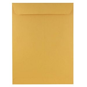 JAM Paper Open-End 9" x 12" Envelopes, Gummed Seal, Brown Kraft, Pack Of 100 Envelopes