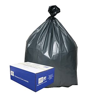 Webster Platinum Plus 1.55 mil Trash Bags, 55 gal, 39"H x 56"W, 70% Recycled, Black & Silver, 50 Bags