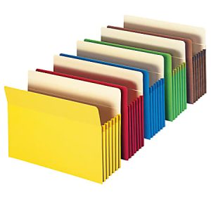 Smead Top-Tab Expanding File Pockets, Letter Size, 5 1/4" Expansion, Assorted Colors, Pack Of 5