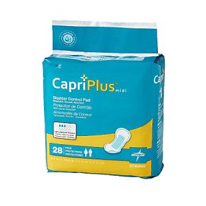 Medline Capri Plus Bladder Control Pad Incontinent Liners, Extra Plus, 6 1/2" x 13 1/2", White, Case Of 28