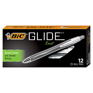 BIC® Glide® Exact Retractable Ballpoint Pens, Fine Point, 0.7 mm, Gray Barrel, Black Ink, Pack Of 12 Pens