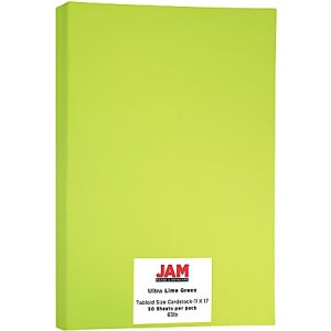 JAM Paper® Card Stock, Lime Green, Ledger (11" x 17"), 65 Lb, 30% Recycled, Pack Of 50