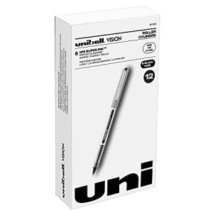 uni-ball® Vision® Rollerball Pens, Fine Point, 0.7 mm, Gray Barrel, Black Ink, Pack Of 12