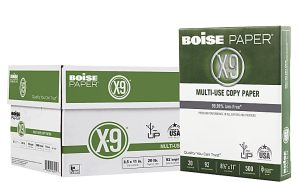 Boise X-9 Multi-Use Printer & Copier Paper, Letter Size (8 1/2" x 11"), 5000 Total Sheets, 92 (U.S.) Brightness, 20 Lb, White, 500 Sheets Per Ream, Case Of 10 Reams