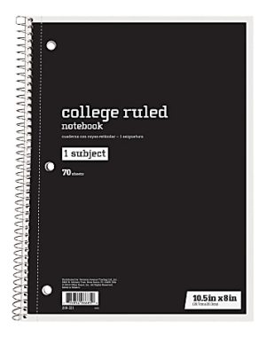Just Basics Spiral Notebook, 8" x 10-1/2", College Ruled, 70 Sheets, Black