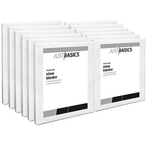 Just Basics View 3-Ring Binder, 1/2" Round Rings, White, Pack Of 12