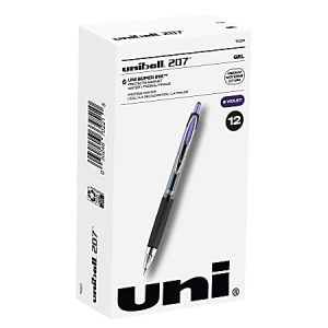 uni-ball 207 Retractable Fraud Prevention Gel Pens, Medium Point, 0.7 mm, Black Barrels, Purple Ink, Pack Of 12