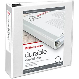 Office Depot® Brand Durable View 3-Ring Binder, 3" Round Rings, White