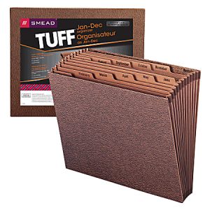Smead TUFF Expanding File, 12 Pockets, Monthly, 12" x 10" Letter Size, 30% Recycled, Brown