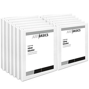 Just Basics View 3-Ring Binder, 1" Round Rings, White, Pack Of 12