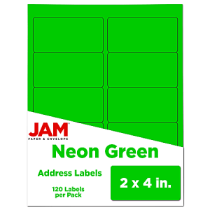 JAM Paper Mailing Address Labels, Rectangle, 2" x 4", Neon Green, Pack Of 120