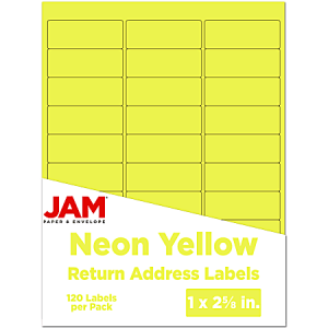 JAM Paper Mailing Address Labels, Rectangle, 1" x 2 5/8", Neon Yellow, Pack Of 120